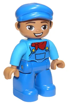 Duplo Figure Lego Ville, Male, Blue Legs, Dark Azure Shirt with Blue Overalls and Red Neckerchief Pattern, Blue Cap (6273563)