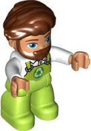 Duplo Figure Lego Ville, Male, Lime Legs with Overalls and Recycling Logo, Reddish Brown Hair and Beard (6343321)