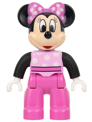 Duplo Figure Lego Ville, Minnie Mouse, Bright Pink Top with Polka Dots and Black Sleeves, Dark Pink Legs (6345337)