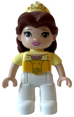 Duplo Figure Lego Ville, Disney Princess, Belle, White Legs, Bright Light Yellow Top and Tiara, Reddish Brown Hair (6381457)