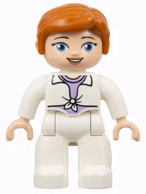 Duplo Figure Lego Ville, Female, White Legs, White Jacket Tied over Lavender Shirt, Dark Orange Hair (Jurassic World Claire Dearing) (6345499)