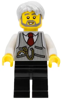 LEGOLAND Park Train Conductor, Pinstripe Vest, Red Tie and Pocket Watch, Thick Sideburns