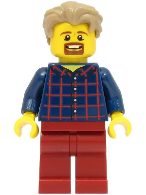 LEGOLAND Park Male, Dark Blue Plaid Button Shirt, Dark Tan Hair with Slight Widow's Peak, Goatee