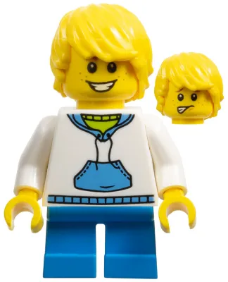 LEGOLAND Park Boy, Hooded Sweatshirt with Medium Blue Pocket and Drawstring Front, Yellow Hair