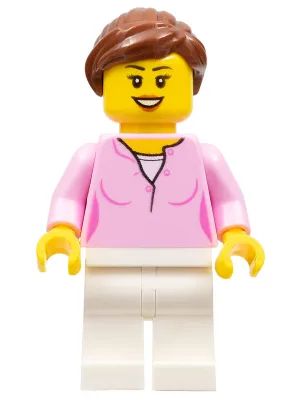 LEGOLAND Park Female with Reddish Brown Ponytail, Bright Pink Shirt, White Legs