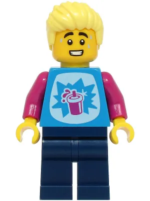 LEGOLAND Park Visitor - Male, Dark Azure Shirt with Slushy Cup, Dark Blue Legs, Bright Light Yellow Hair