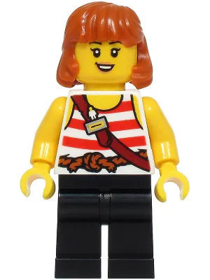 LEGOLAND Pirate Splash Battle Attendant - Female, White Pirate Tank Top, Black Legs, Dark Orange Hair