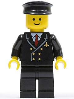 Airport - Pilot with Red Tie and 6 Buttons, Black Legs, Black Hat, Standard Grin
