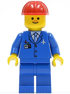 Airport - Blue 3 Button Jacket & Tie, Red Construction Helmet, Freckles