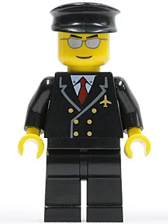Airport - Pilot with Red Tie and 6 Buttons, Black Legs, Black Hat, Silver Glasses