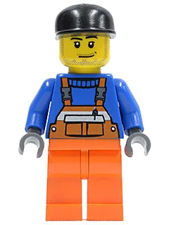 Overalls with Safety Stripe Orange, Orange Legs, Black Cap, Smirk and Stubble Beard