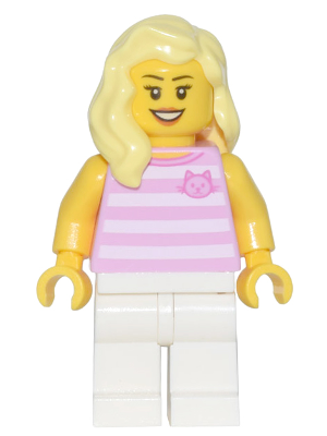 Skyline Express Rider - Female, Bright Pink Striped Shirt with Cat Head, White Legs, Bright Light Yellow Hair