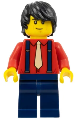 Man - Red Shirt with Tan Tie, Dark Blue Legs, Black Tousled Hair