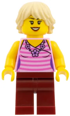 Woman - Dark Pink Striped Top, Dark Red Legs, Tan Tousled Hair