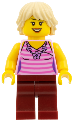 Woman - Dark Pink Striped Top, Dark Red Legs, Tan Tousled Hair