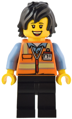 Train Driver - Female, Orange Safety Vest with Reflective Stripes, Black Legs, Black Hair