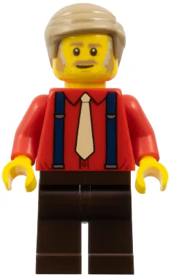 Passenger - Male, Red Shirt with Tan Tie, Dark Brown Legs, Dark Tan Hair Short Combed