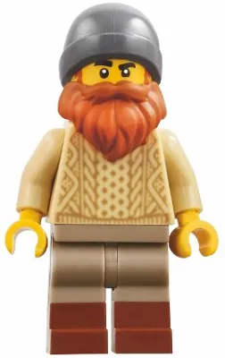 Harbormaster's Office Fisherman - Tan Knit Cable Sweater, Dark Tan Legs with Molded Reddish Brown Boots, Dark Bluish Gray Beanie, Dark Orange Beard