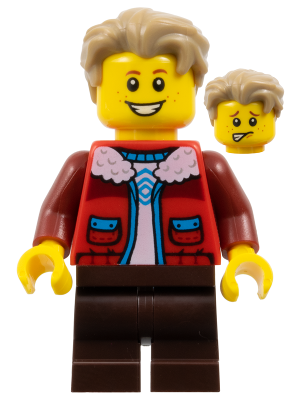 The Art of Chocolate Customer - Boy, Red Jacket over White Shirt, Dark Brown Medium Legs, Dark Tan Hair Swept Back