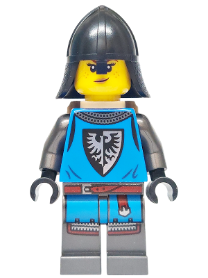 Forest Stronghold Black Falcon Soldier - Female, Pearl Dark Gray Detailed Legs, Helmet with Neck Protector, Dark Tan Backpack