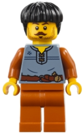 Medieval Seaside Market Wine Seller - Male, Sand Blue Vest, Dark Orange Legs, Black Hair