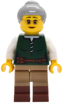 Riverside Scholars - Female, Dark Green Laced Shirt, Dark Tan Legs with Molded Reddish Brown Boots, Light Bluish Gray Hair with Top Knot Bun