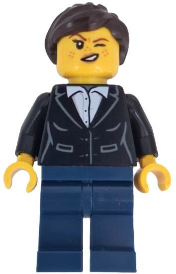 Wild West Train Bandit - Female, Black Jacket over White Shirt, Dark Blue Legs, Dark Brown Ponytail