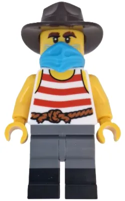 Wild West Train Bandit - Male, White Tank Top with Red Stripes, Dark Bluish Gray Legs with Black Boots, Dark Azure Bandana, Dark Brown Fedora