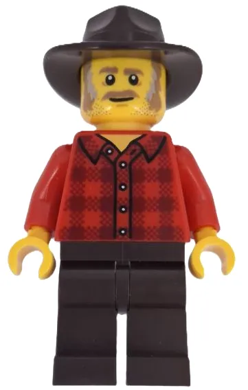 Wild West Train Stable Hand - Male, Red Plaid Flannel Shirt, Dark Brown Legs and Fedora