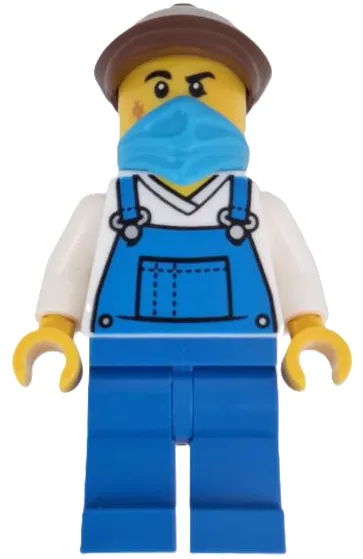 Wild West Train Stable Hand - Male, Blue Overalls, Blue Legs, Dark Azure Bandana, Reddish Brown Flat Cap