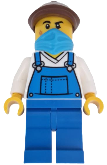 Wild West Train Stable Hand - Male, Blue Overalls, Blue Legs, Dark Azure Bandana, Reddish Brown Flat Cap