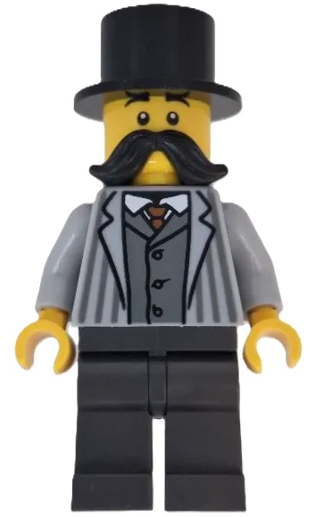 Wild West Train Passenger - Male, Light Bluish Gray Striped Jacket, Pearl Dark Gray Legs, Black Moustache and Top Hat