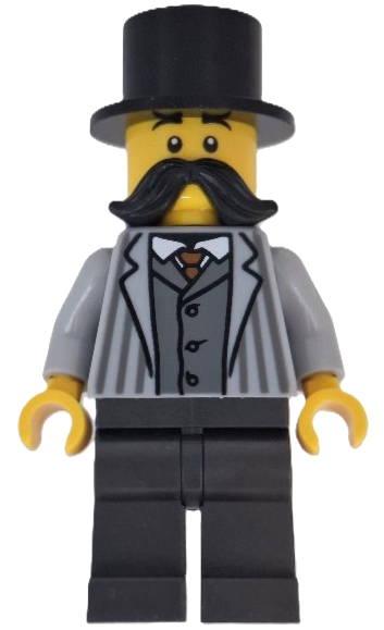 Wild West Train Passenger - Male, Light Bluish Gray Striped Jacket, Pearl Dark Gray Legs, Black Moustache and Top Hat