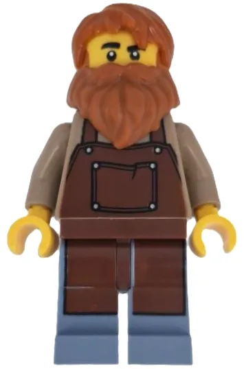 Wild West Train Boiler Stoker - Reddish Brown Apron, Dark Orange Beard