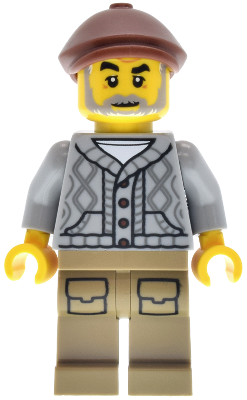 Antique Shop - Male, Light Bluish Gray Knit Cable Cardigan Sweater, Dark Tan Legs with Pockets, Reddish Brown Flat Cap