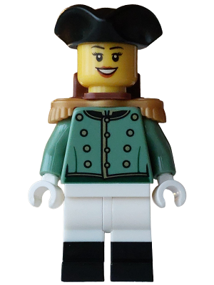 Imperial Soldier - Female, Sand Green Jacket Formal, White Legs with Black Boots, Reddish Brown Backpack, Black Tricorne Hat
