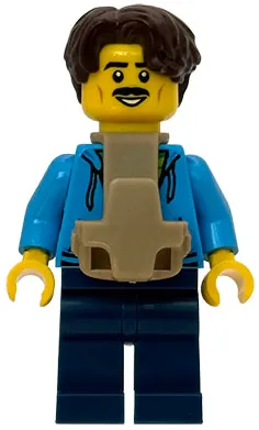 Sequoia Tree Trail Tourist - Father, Dark Azure Hoodie with Green Striped Shirt, Dark Blue Legs, Dark Brown Hair Short Wavy, Baby Carrier