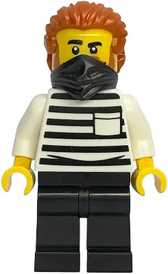 Gold Mine Prisoner - Male, White Shirt with Pocket and Black Stripes, Black Legs, Dark Orange Swept Back Hair with Ponytail, Black Bandana