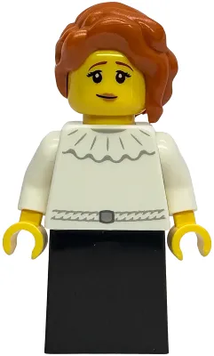 Gold Mine Lady - White Dress with Ruffled Collar, Black Lower Body Skirt, Dark Orange Hair with Braid