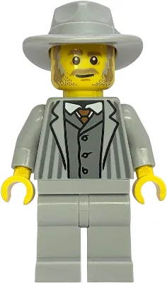 Gold Mine Gentleman - Light Bluish Gray Jacket with Pinstripes, Legs and Fedora