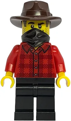 Gold Mine Bandit - Male, Red Plaid Flannel Shirt, Black Legs, Dark Brown Fedora, Black Bandana