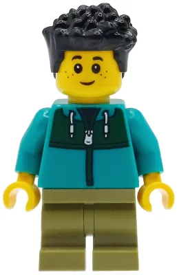 Child - Boy, Dark Turquoise Jacket with Dark Green Panel, Olive Green Medium Legs, Black Hair