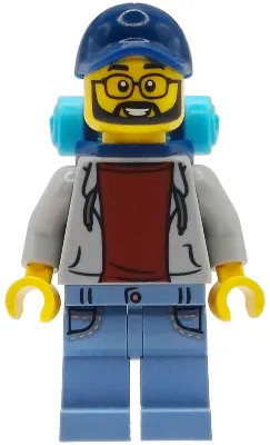 Camper - Male, Light Bluish Gray Hoodie with Dark Red Shirt, Sand Blue Legs with Pockets, Dark Blue Cap, Backpack