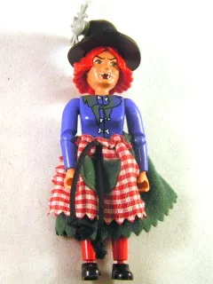 Belville Female, Adult Woman (Witch) - Black Shorts, Violet Top with Bones and Neckerchief Pattern, Red Hair, Black Shoes, Skirt, Hat with Spider