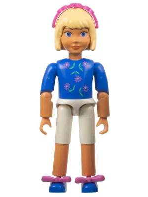 Belville Female, Child Girl (Pamela) - White Shorts, Blue Top with Flowers Pattern, Very Light Orange Hair, Blue Shoes, Hairband, Bows