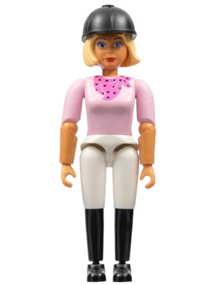 Belville Female, Adult Woman (Horse Rider) - White Shorts, Pink Shirt with Dark Pink Bandana Pattern, Very Light Orange Hair, Black Shoes, Hat