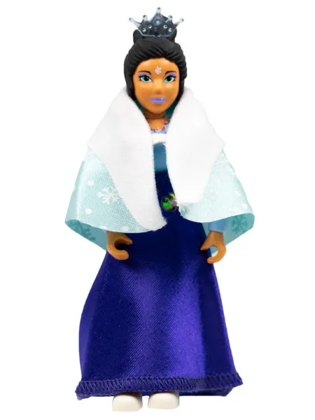 Belville Female, Adult Woman (Snow Queen) - Bright Light Blue Top, Black Hair, White Shoes, Skirt, Shawl, Tiara