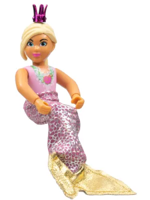 Belville Female, Child Girl (Mermaid) - Bright Pink Swimsuit with Bubbles and Seashell Pattern, Light Yellow Hair, Fish Tail, Crown