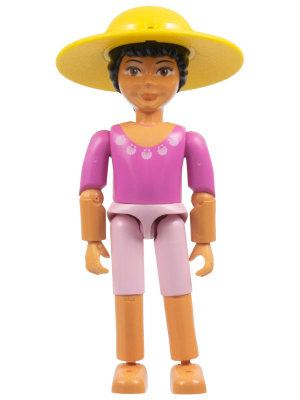 Belville Female, Child Girl  - Pink Shorts, Dark Pink Top with Seashells Pattern, Black Hair, Hat