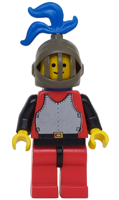 Breastplate - Red with Black Arms, Red Legs with Black Hips, Dark Gray Grille Helmet, Blue Plume, Blue Plastic Cape